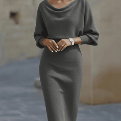 White batwing-sleeve waist-cinching dress for women by Christine Brewer, showcasing a stylish fit and elegant design.