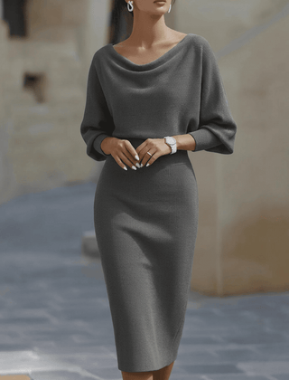 White batwing-sleeve waist-cinching dress for women by Christine Brewer, showcasing a stylish fit and elegant design.