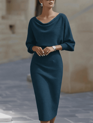 White batwing-sleeve waist-cinching dress for women by Christine Brewer, featuring a stylish and elegant design.