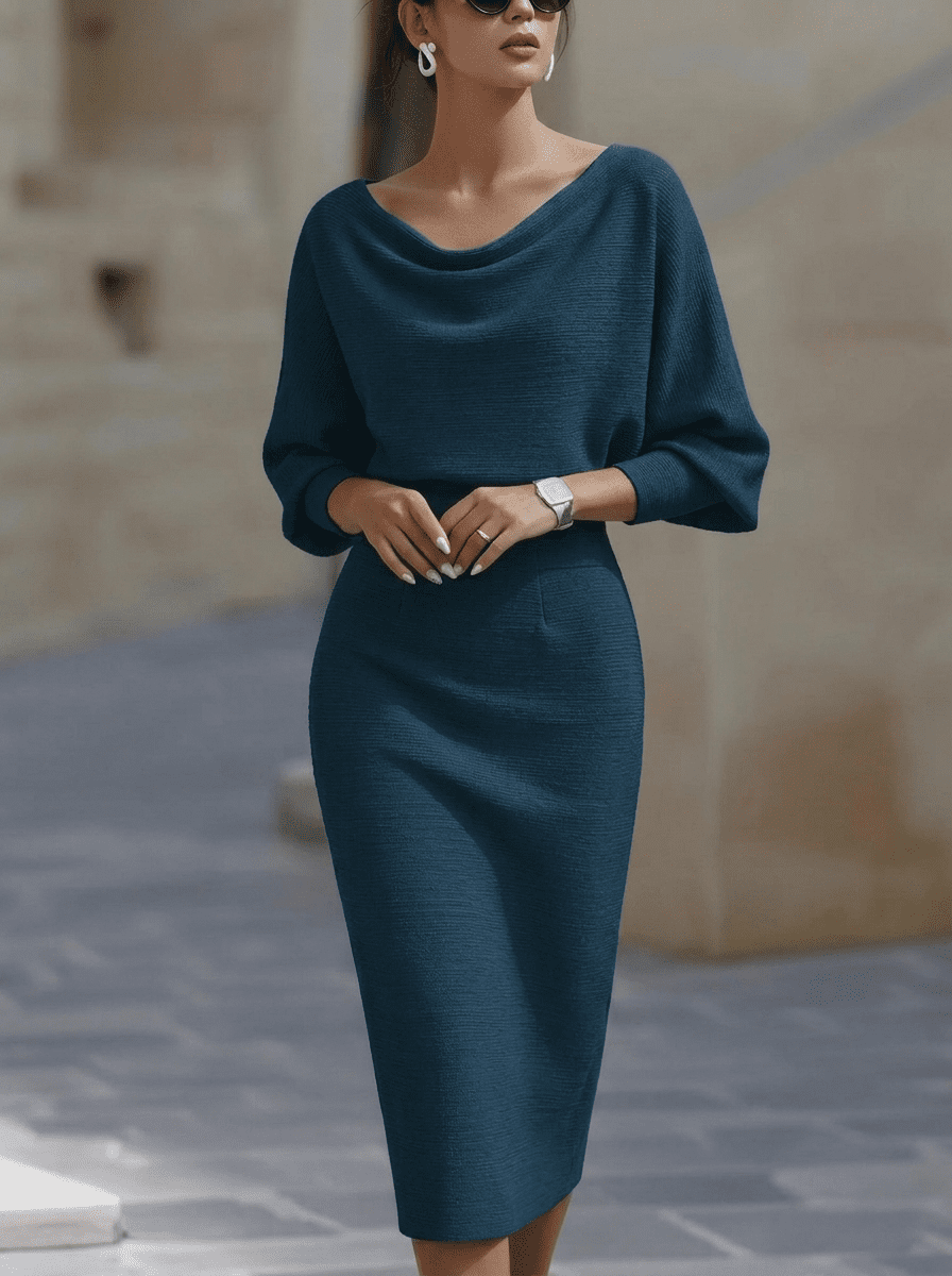 White batwing-sleeve waist-cinching dress for women by Christine Brewer, featuring a stylish and elegant design.