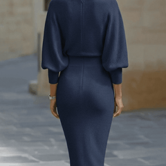 White batwing-sleeve waist-cinching dress for women by Christine Brewer, featuring a flowy design and stylish silhouette.