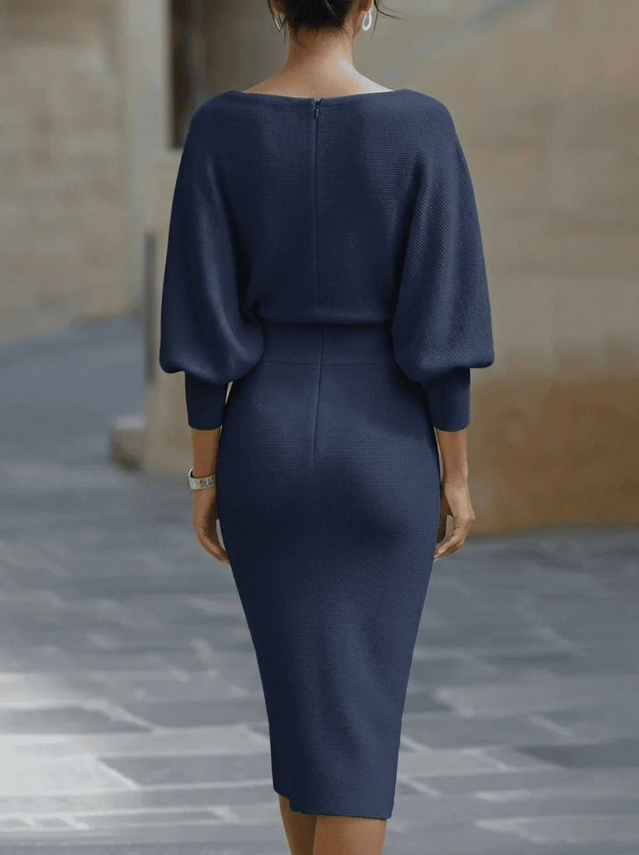White batwing-sleeve waist-cinching dress for women by Christine Brewer, featuring a flowy design and stylish silhouette.