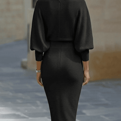 White batwing-sleeve waist-cinching dress for women by Christine Brewer, showcasing a stylish fit and elegant design.