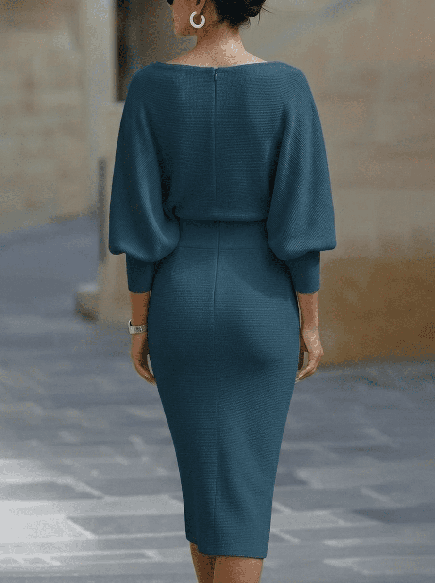 White batwing-sleeve waist-cinching dress for women by Christine Brewer, featuring a flowing silhouette and stylish design.