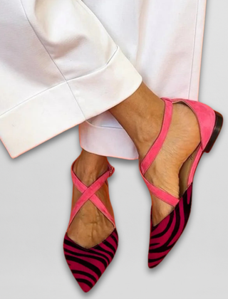 Fenna women's orthopedic ballerina flats with straps from Christine Brewer, featuring comfortable design and supportive soles.