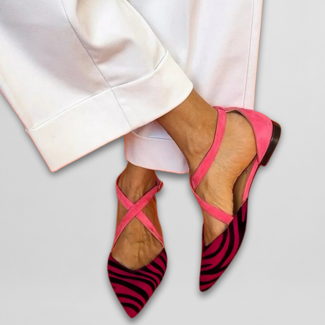 Fenna women's orthopedic ballerina flats with straps from Christine Brewer, featuring comfortable design and supportive soles.