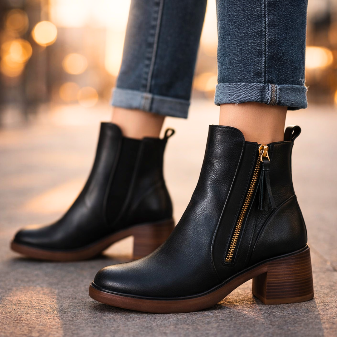 Carla | Orthopedic Leather Block Heel Ankle Boots for Women