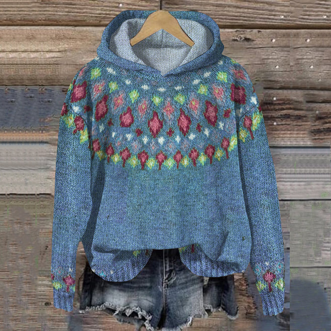 Elsie Nordic hoodie for women from Christine Brewer's #1752 Collection, featuring cozy fabric and Nordic-inspired pattern.