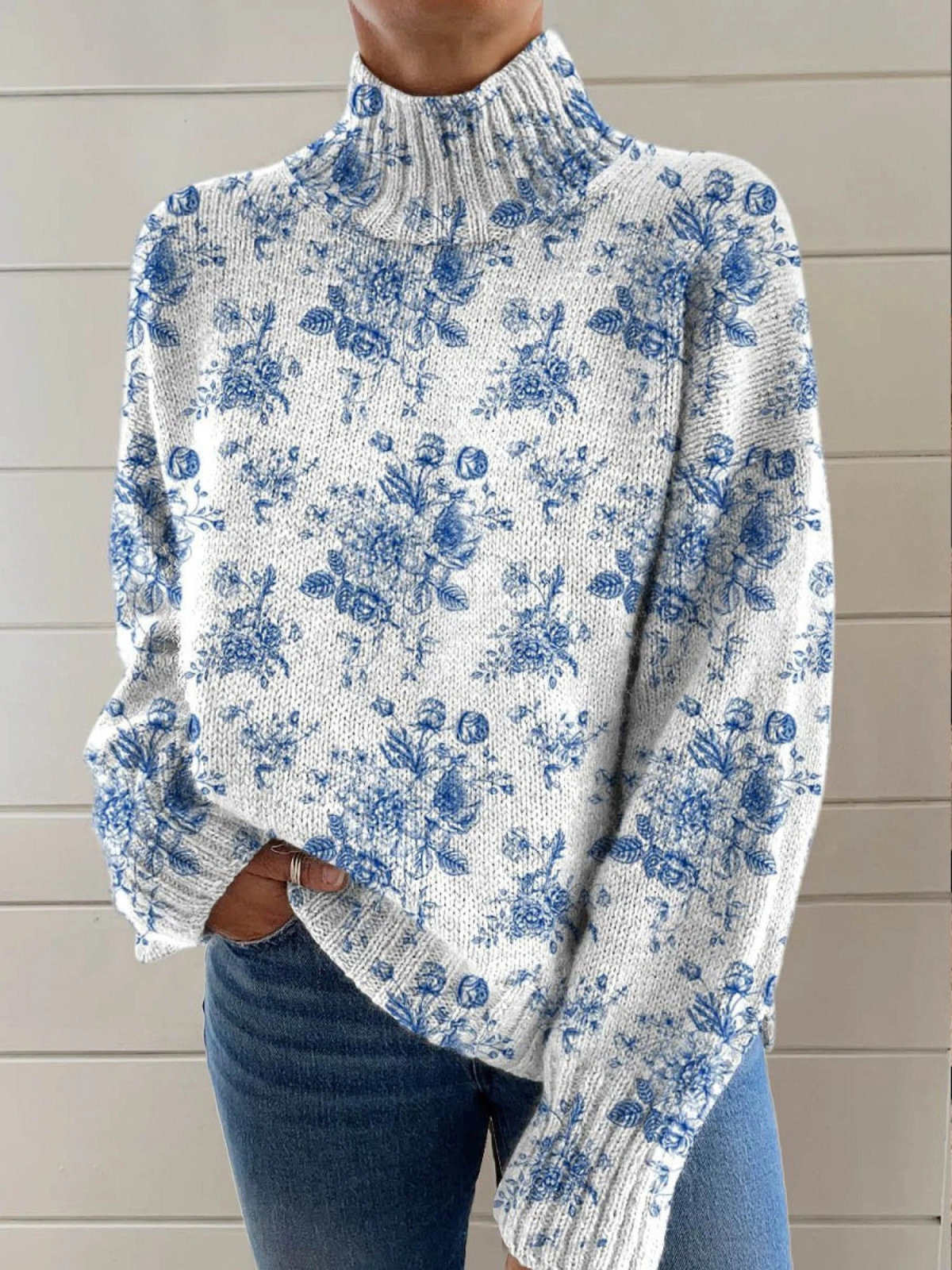 Christine Brewer Camilla women's turtleneck graphic sweater with bold print, cozy knit, and stylish fit.