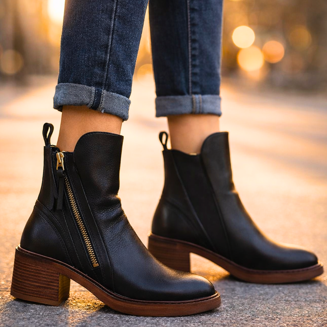 Carla | Orthopedic Leather Block Heel Ankle Boots for Women