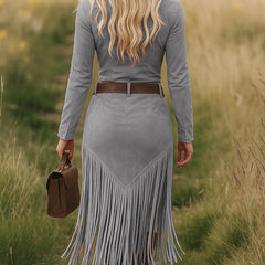 Christine Brewer tassel midi dress, casual dress with flowing fabric and tassel details, perfect for relaxed occasions.