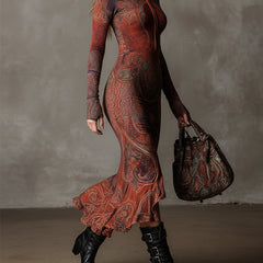 Christine Brewer Knit Fishtail Midi Dress, casual fashion dress in soft knit fabric, full-length with fitted waist and flared hem.