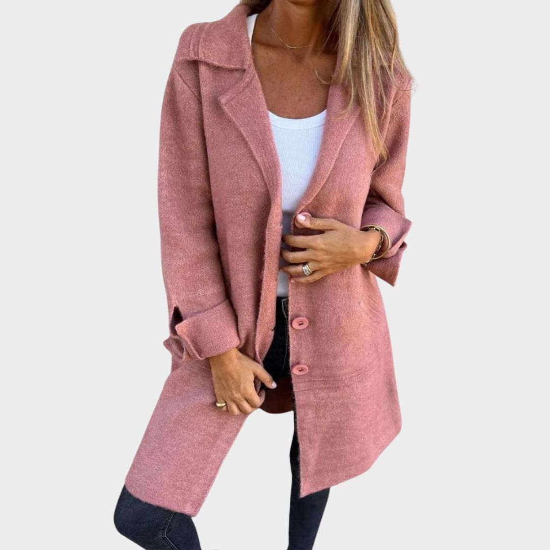 Longline knit top for women by Christine Brewer, featuring a stylish and comfortable design in a cozy knitted fabric.