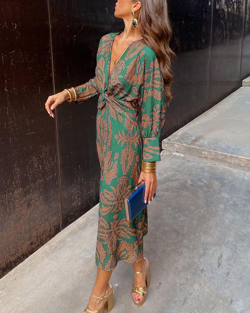 Jasmine | Wedding Guest Dress Maxi Dress Women A-Line V-Neck Printed Formal Evening Cocktail Fall
