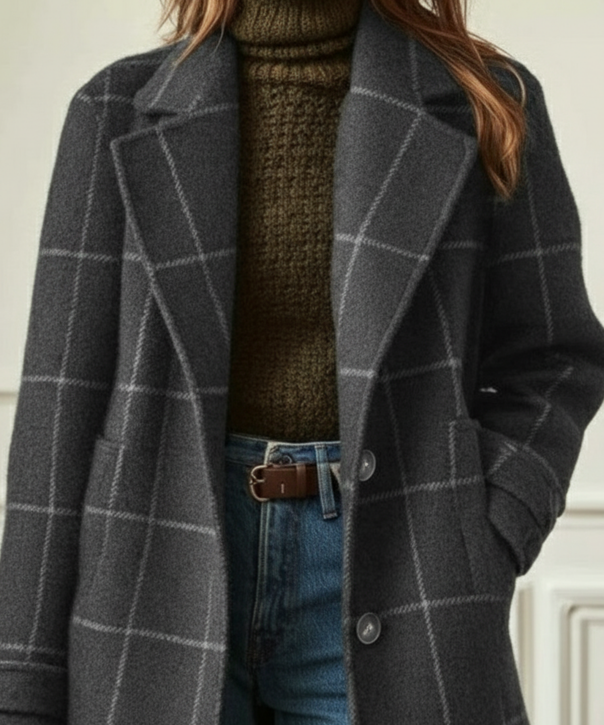 Christine Brewer Jennifer Wool Check Coat featuring a classic plaid pattern and tailored fit in a stylish wool fabric.