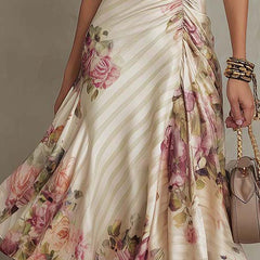 Christine Brewer chiffon floral midi dress, elegant evening dress with flowing fabric and vibrant floral pattern.