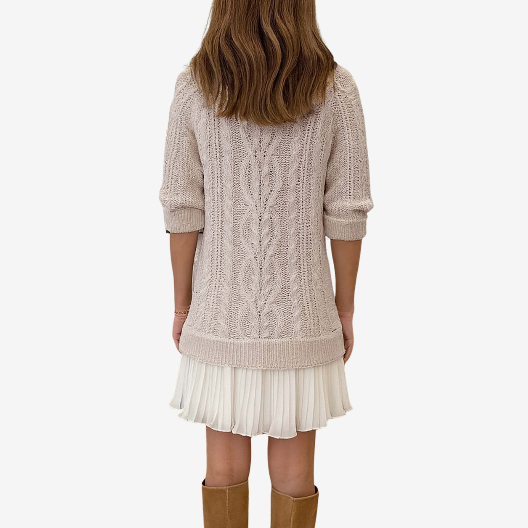 Christine Brewer Leslie knit sweater dress for women, featuring a cozy, stylish design with long sleeves and a fitted silhouette.