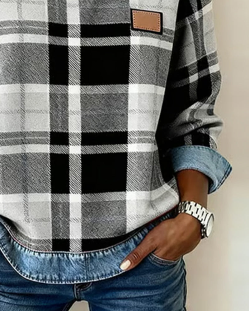 Genevieve patchwork sweatshirt for women by Christine Brewer, shown in a casual hoodie style with colorful patchwork design.