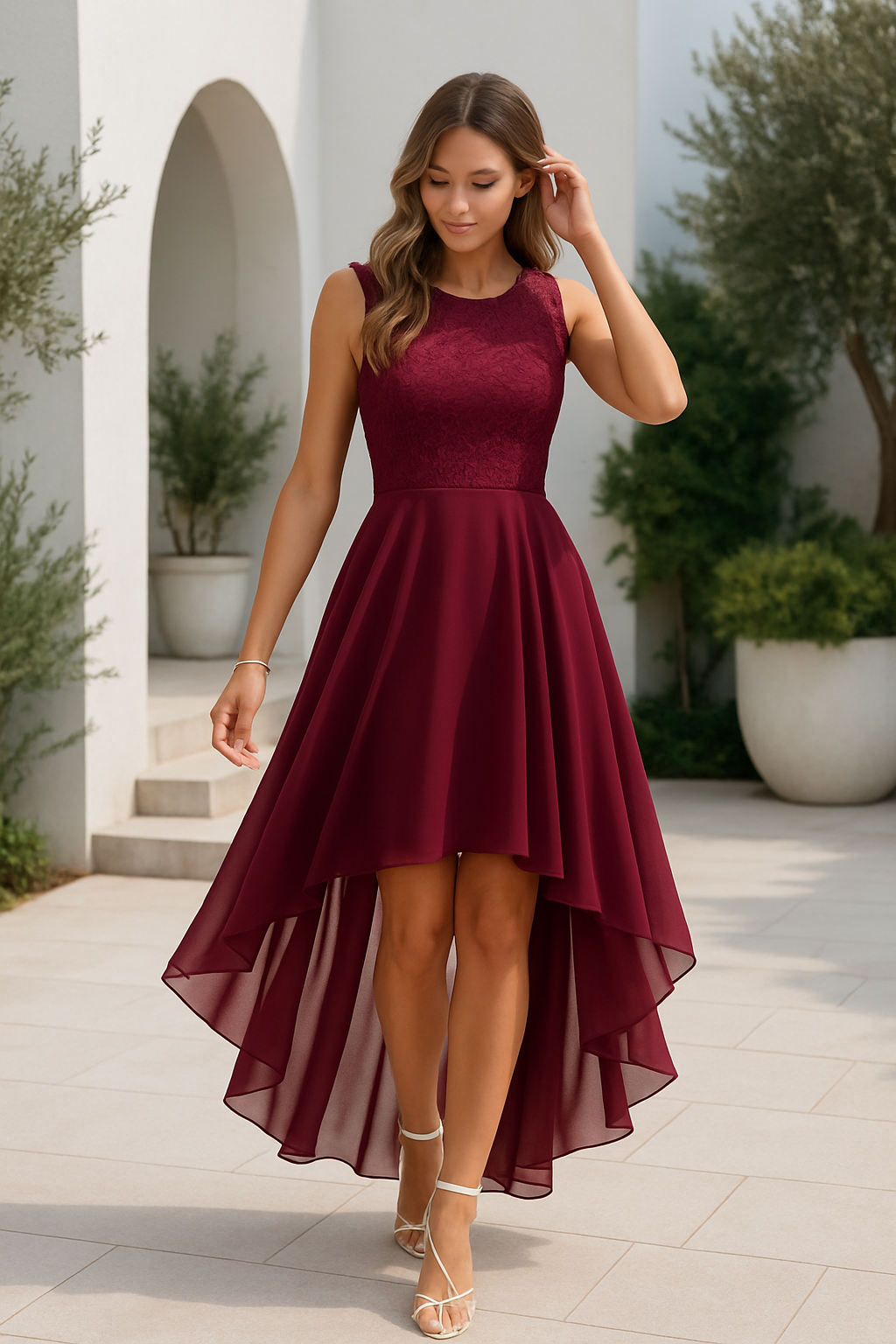 Kaitlyn | Wedding Guest Dress High-Low Women Sleeveless Formal Cocktail Evening Flowy Layered Fall