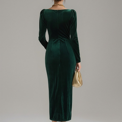 Elegant velvet midi dress by Christine Brewer, featuring a flattering fit and sophisticated design for evening occasions.