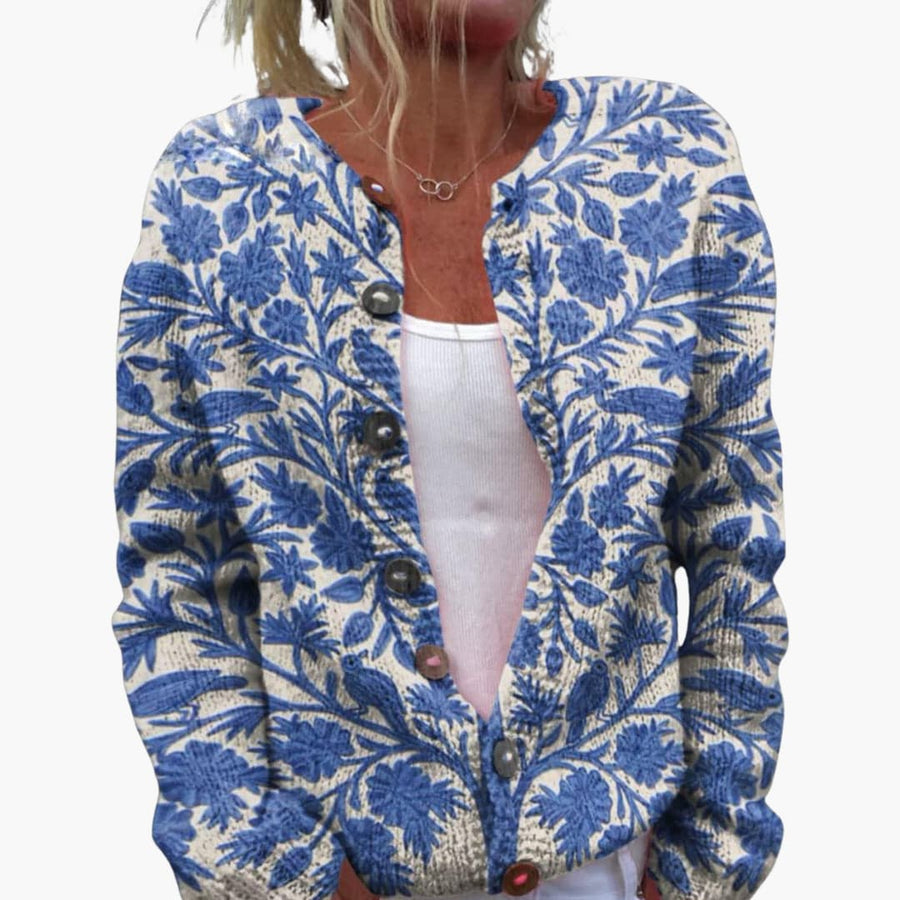 Darlene | Ribbed Floral Crew Neck Cardigan for Women