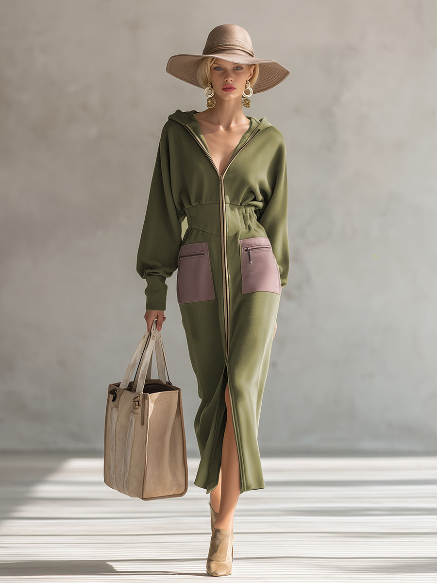 Green long sleeve maxi dress by Christine Brewer featuring a flowing evening dress style with elegant design.