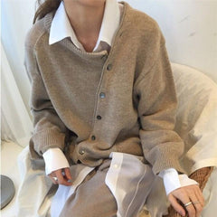 Close-up of Christine Brewer's Sienna knit sweater for women, showing its soft fabric and cozy fit.