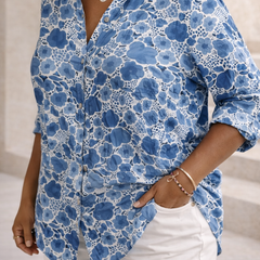 Christine Brewer Lily floral graphic blouse for women, featuring vibrant flower print and lightweight fabric.