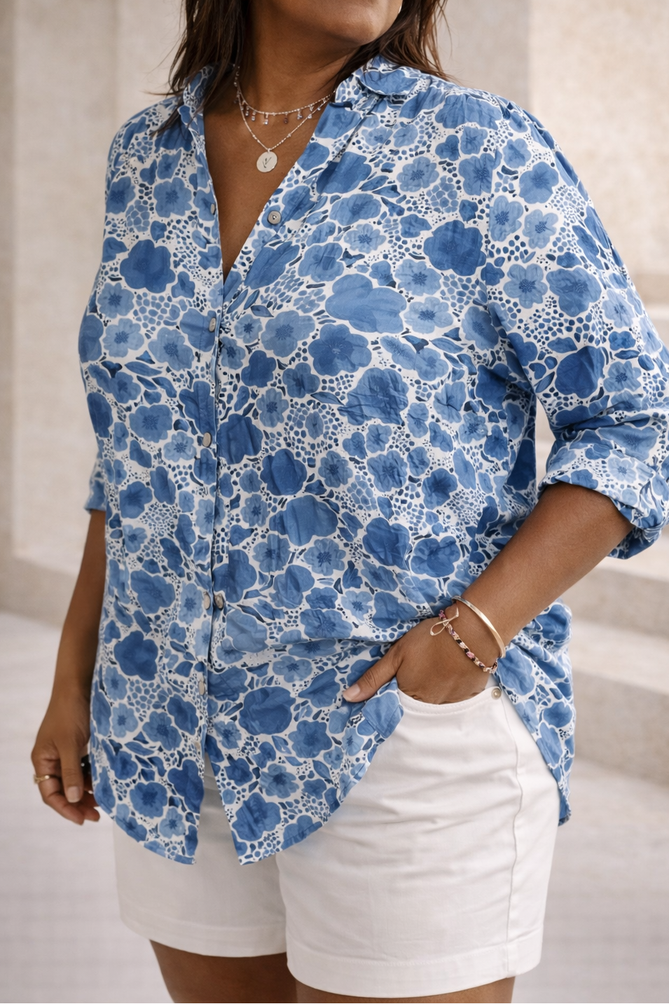 Christine Brewer Lily floral graphic blouse for women, featuring vibrant flower print and lightweight fabric.
