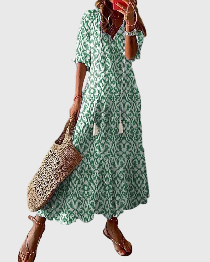 Amalia | Maxi Dress Women Boho V-Neck Summer Lightweight Flowy Printed Casual Vacation