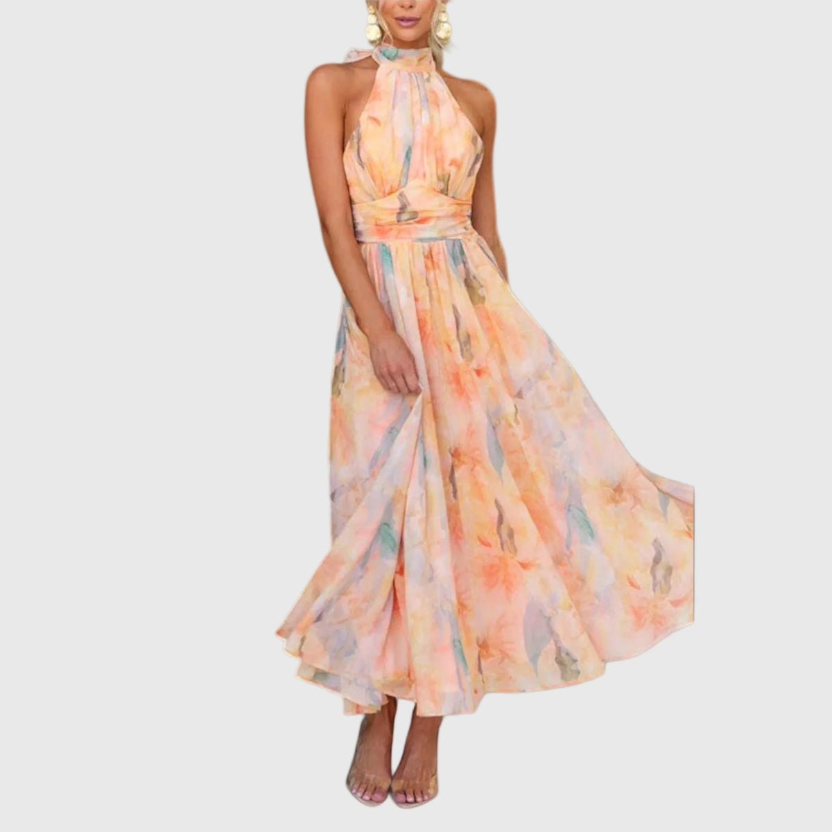 Ariellea | Maxi Dress Women Halter Neck Open Back Flowy Printed Cocktail Formal Evening Summer