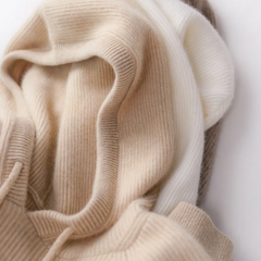 Christine Brewer Claudia women's cashmere hoodie in soft beige, featuring a relaxed fit and hooded design.