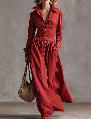 Red linen maxi dress by Christine Brewer, casual flowy dress with a sleeveless design and ankle-length style.