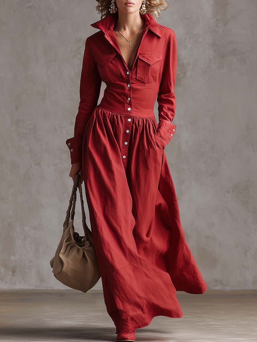 Red linen maxi dress by Christine Brewer, casual flowy dress with a sleeveless design and ankle-length style.