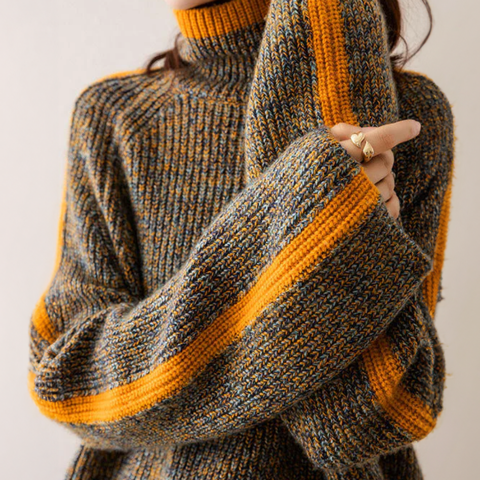 Vera knit sweater for women by Christine Brewer, featuring a cozy, textured design in soft, neutral tones.
