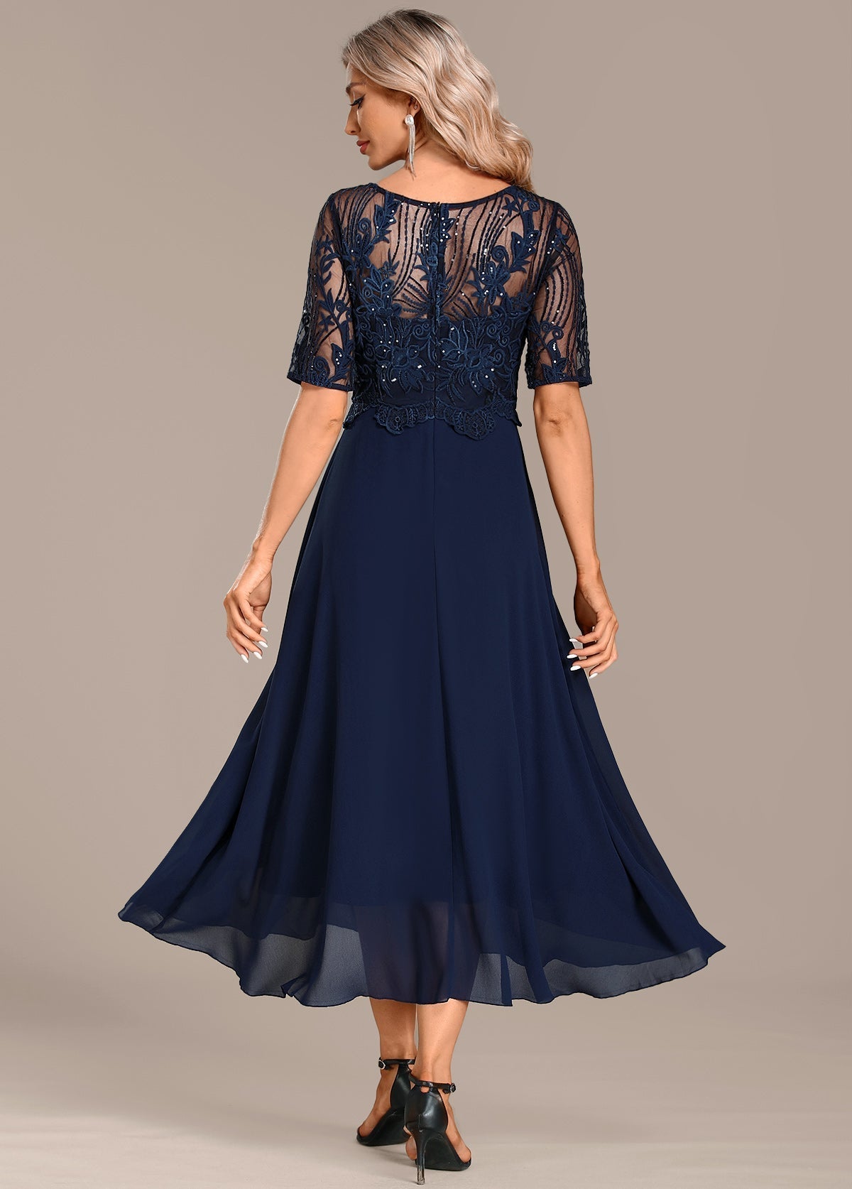 Alba | Navy Lace Midi Dress for Women
