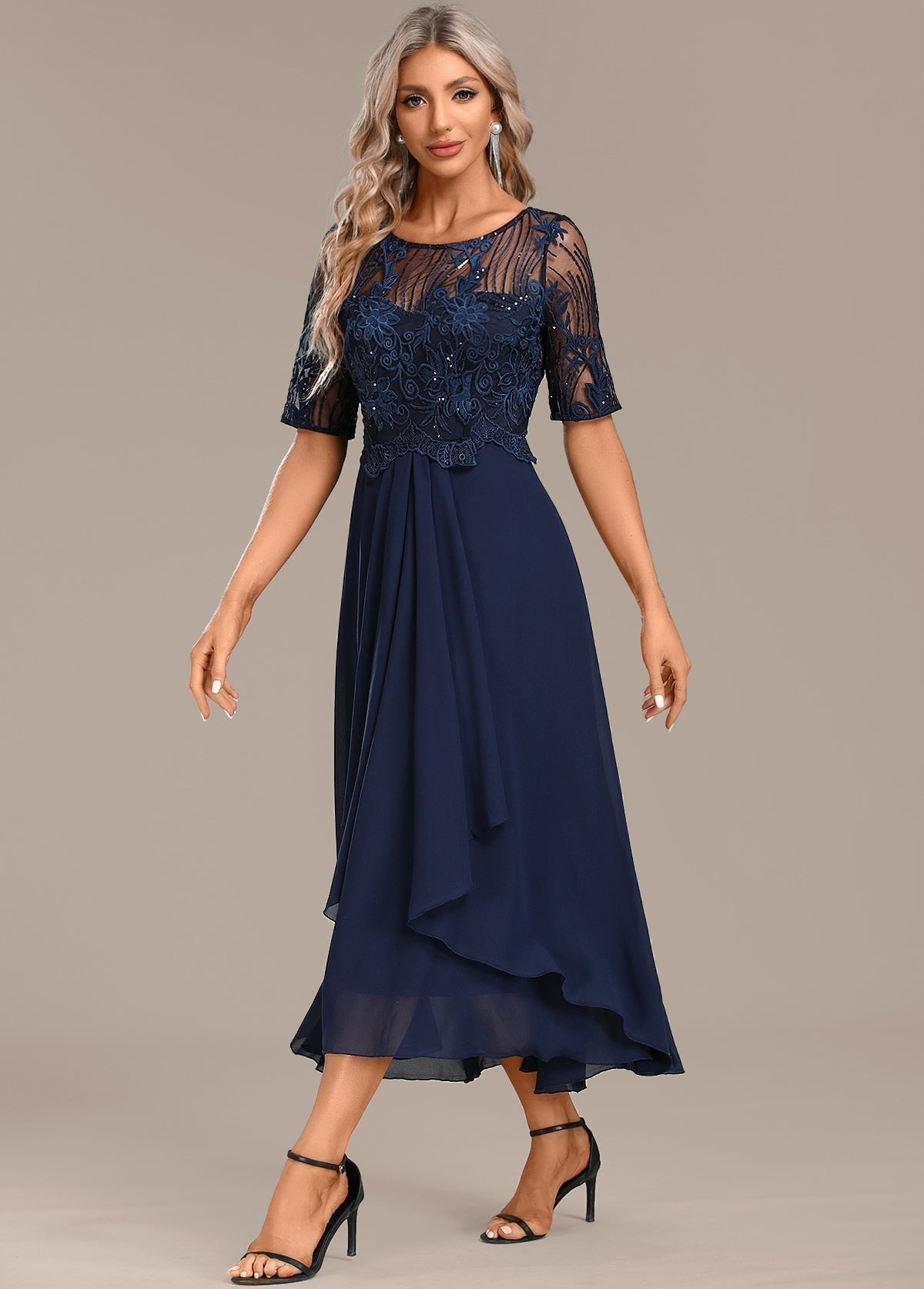 Alba | Navy Lace Midi Dress for Women