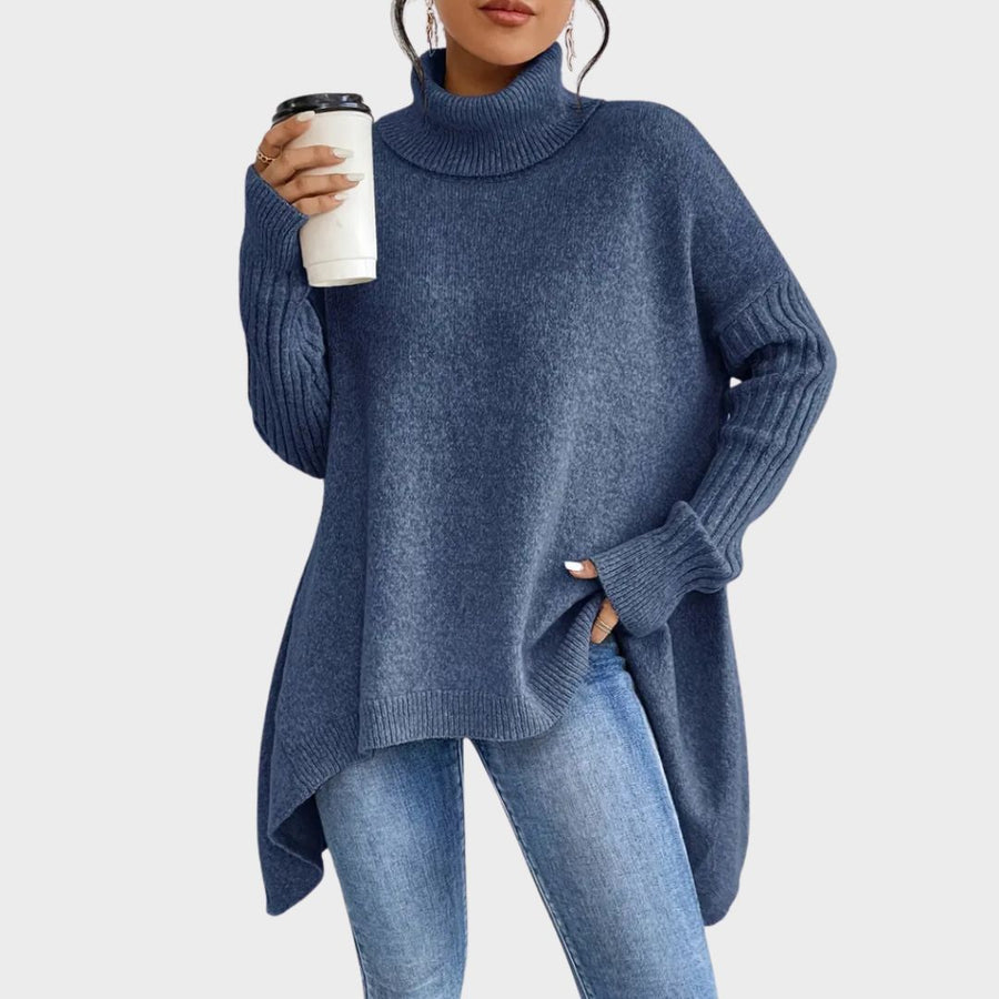 Christine Brewer Alexa high neck women's sweater in soft knit fabric, showcasing the cozy, stylish design and high neckline.