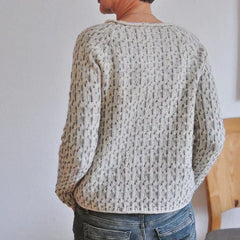 Christine Brewer Ella relaxed fit sweater in cozy knit, showing the soft beige sweater with a comfortable, casual style.