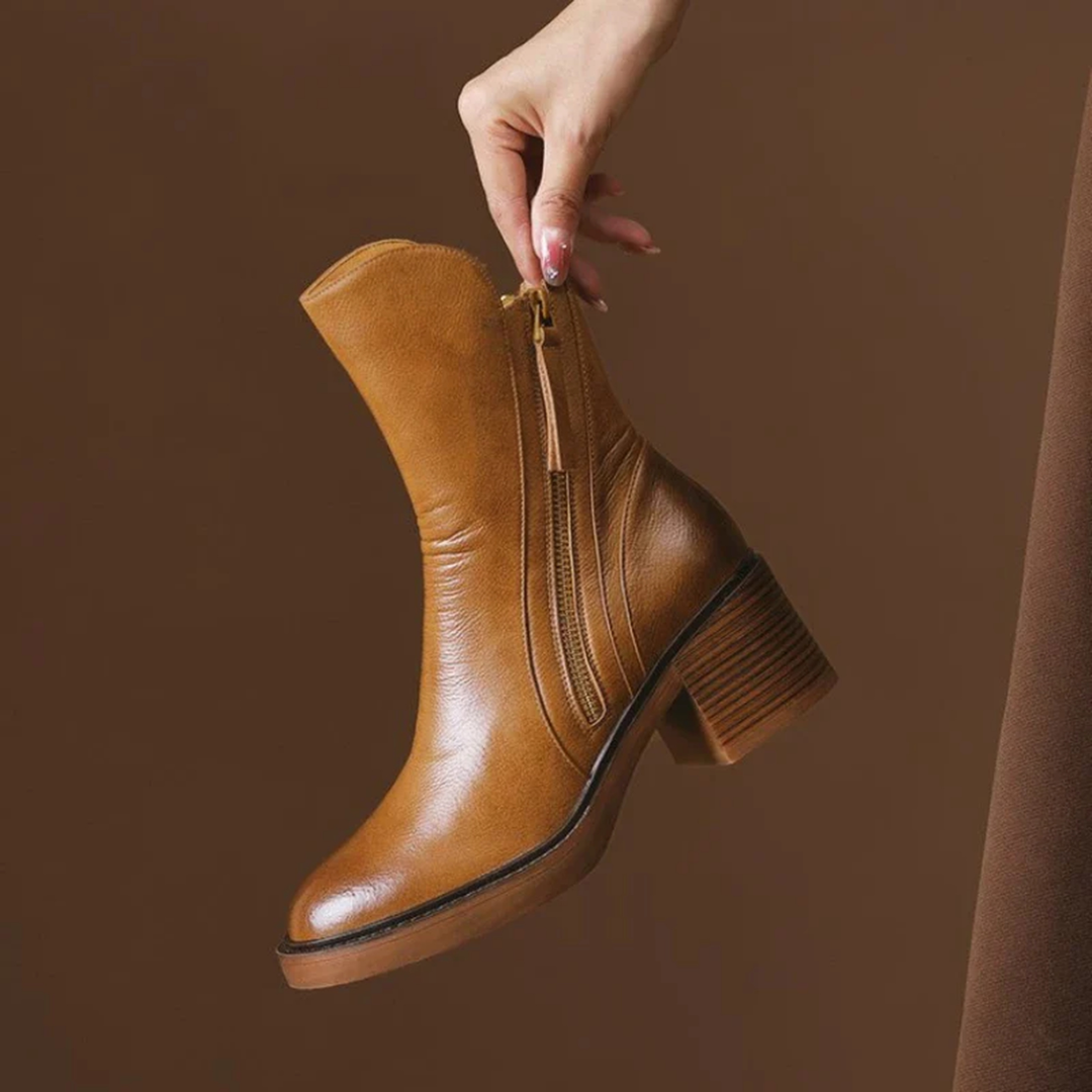Carla | Orthopedic Leather Block Heel Ankle Boots for Women