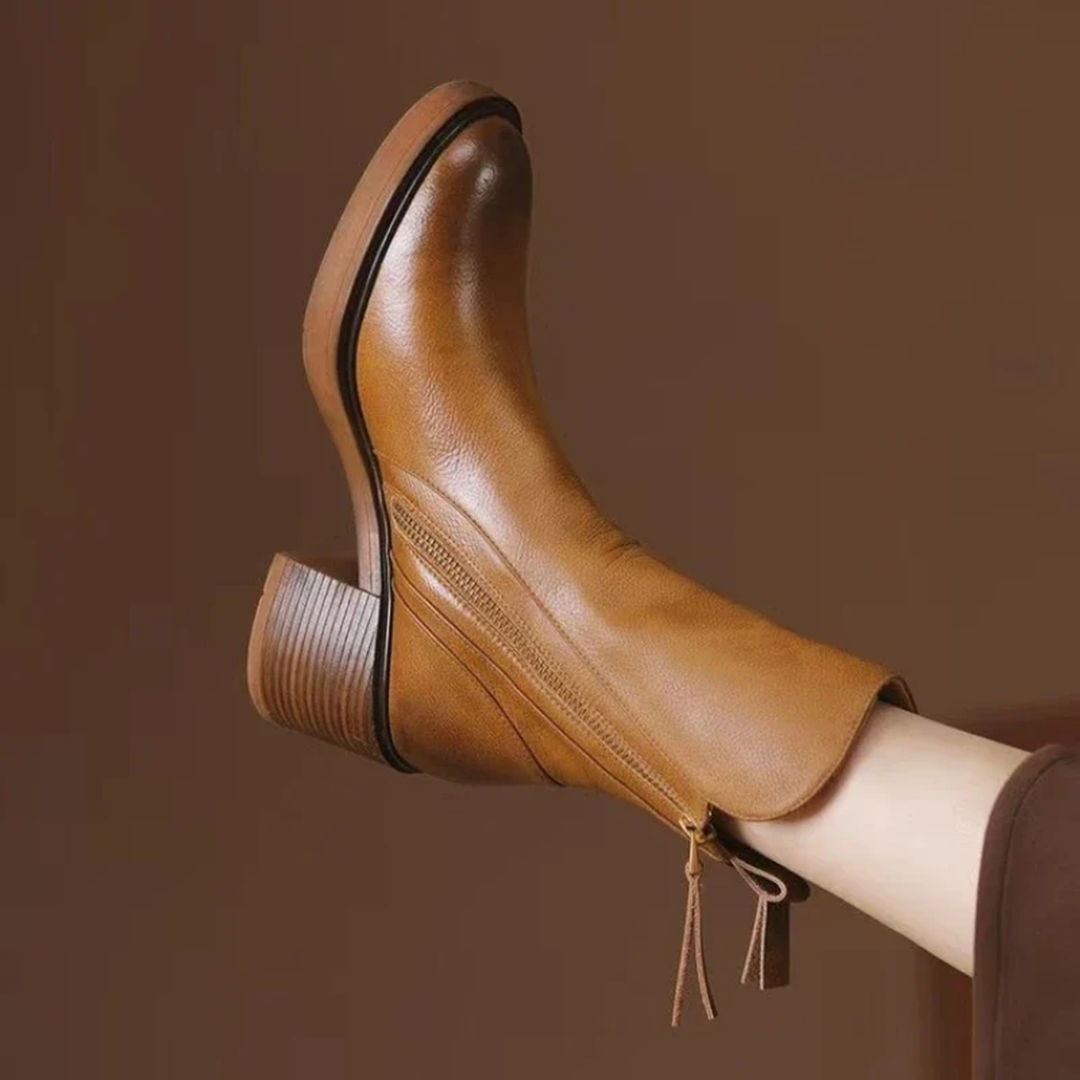 Carla | Orthopedic Leather Block Heel Ankle Boots for Women