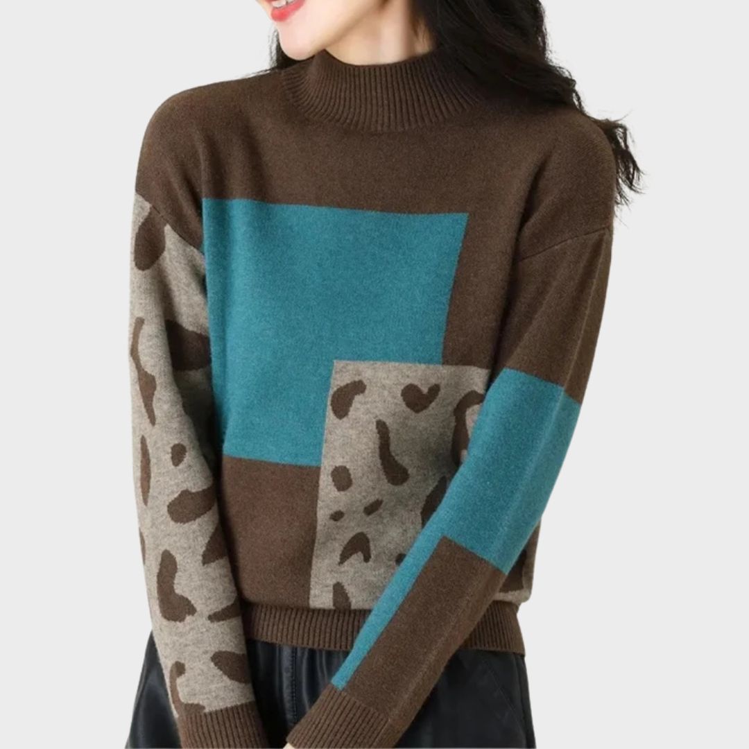 Christine Brewer Isabelle leopard print graphic women's sweater featuring bold animal print and cozy knit fabric.