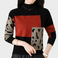 Leopard print graphic sweater for women by Christine Brewer, featuring a cozy knit design and stylish animal print pattern.