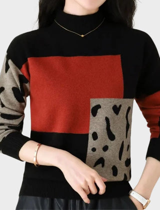 Leopard print graphic sweater for women by Christine Brewer, featuring a cozy knit design and stylish animal print pattern.