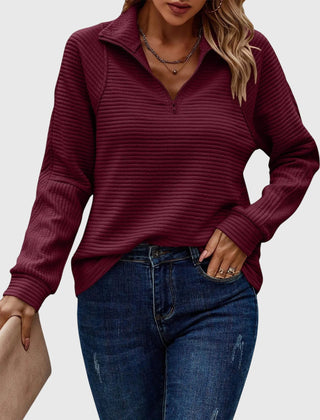 Women's Ruth half-zip sweater by Christine Brewer, in soft knit fabric, featuring a high collar and casual fit.
