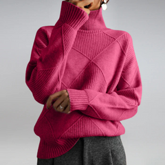 Christine Brewer Bella tailored turtleneck sweater in a versatile design, featuring a close-up of the soft, fitted knit fabric.