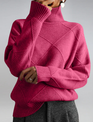 Christine Brewer Bella tailored turtleneck sweater in a versatile design, featuring a close-up of the soft, fitted knit fabric.