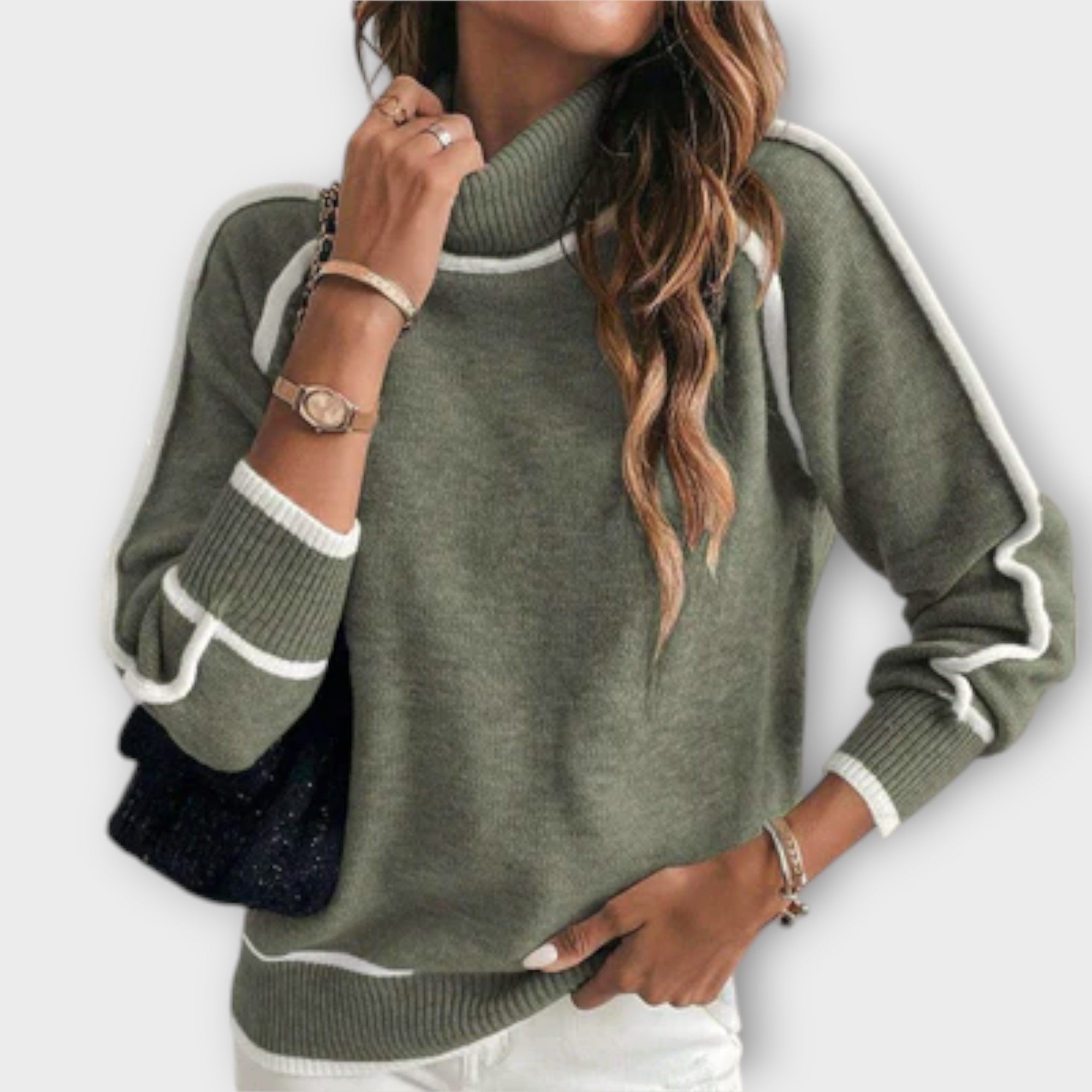 Green sweater for women from Christine Brewer's Zoey collection, featuring a cozy knit design and classic fit.
