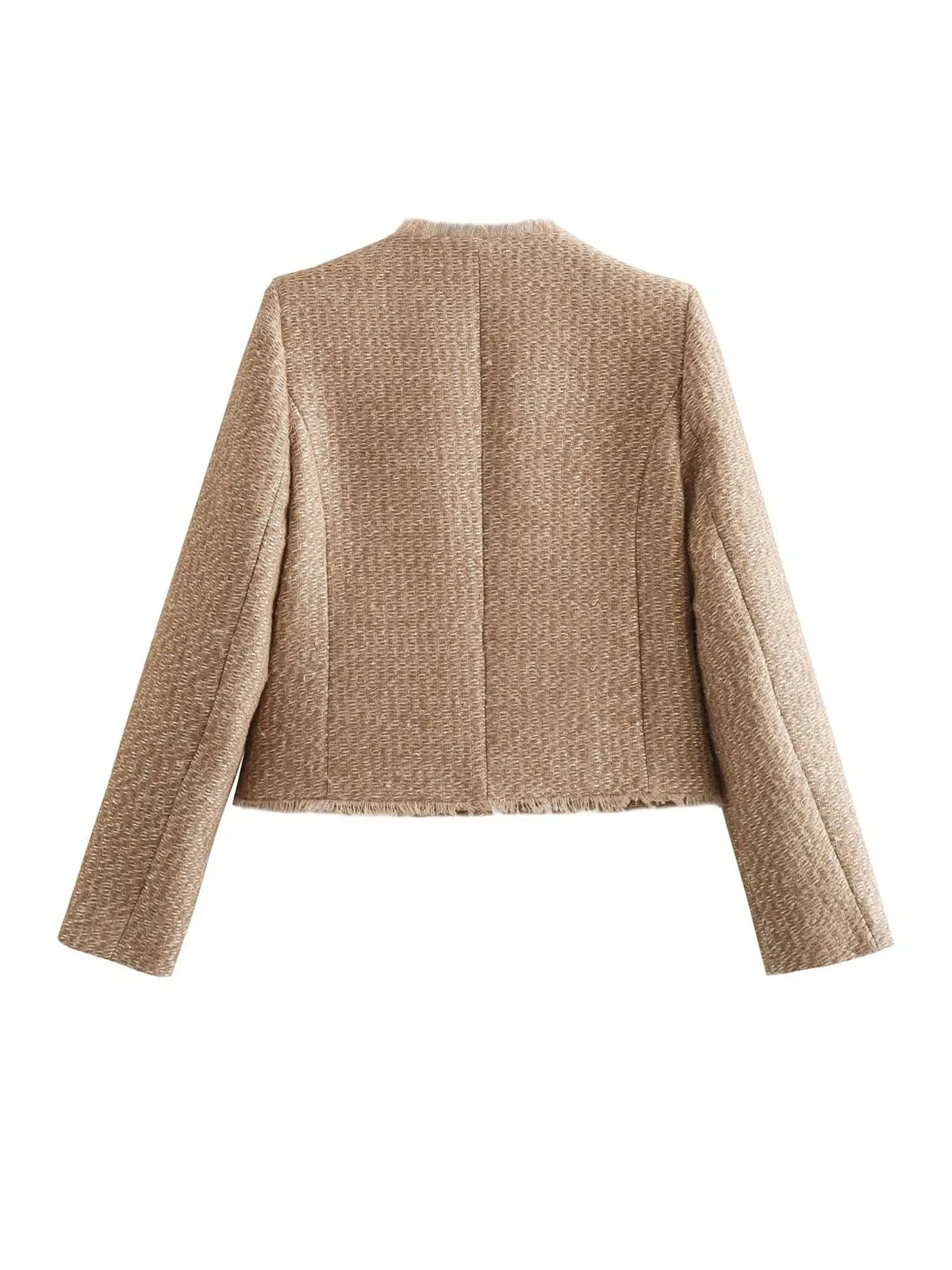 Charlotte short tweed blazer jacket with buttons for women by Christine Brewer, featuring a stylish tailored fit and classic design.