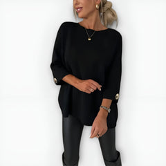 Noelle knit sweater for women by Christine Brewer, featuring a cozy, textured design in neutral tones.
